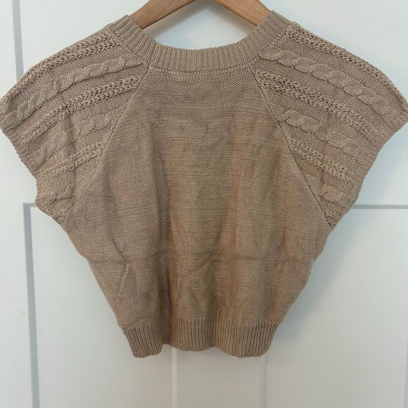 Cable Knit Crop Tank Top Coffee Brown Sleeveless Sweater Vest M - Picture 5 of 6